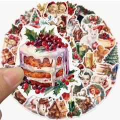 50 PACK OLD CHRISTMAS 1.5”-2.5” Retro Vintage Nostalgia Festive Sticker Lot 50PC