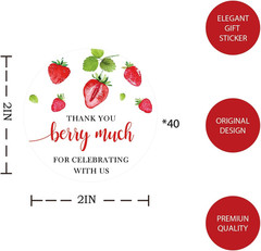 40Pcs Strawberry Thank You Stickers, Thank You Berry Much round Stickers, Sweet