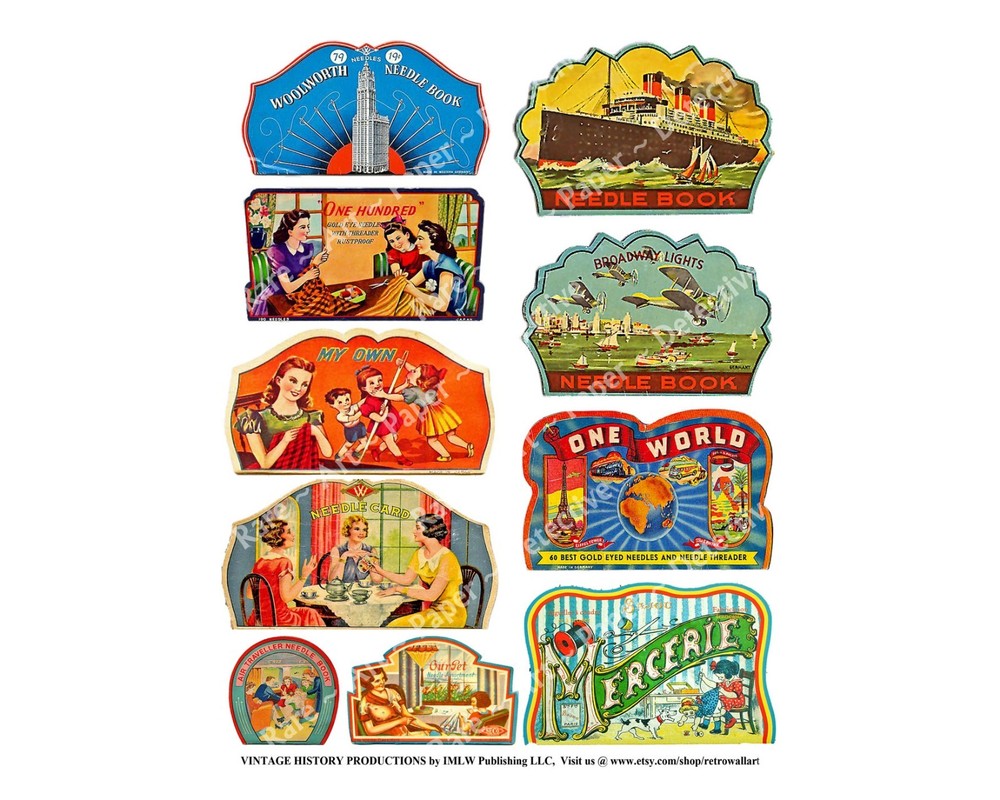 Needle Book Sewing Labels, 1 Sticker Sheet, Vintage Advertising Reproductions