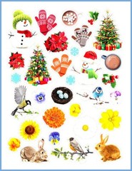 SEASONAL STICKERS SEALS Full Sheet Christmas Fall Summer Spring #66