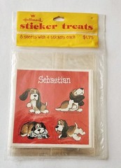 Vtg Sticker Treats Sebastian NIP 1983 Hallmark Bassett Hound Dog sad puppy