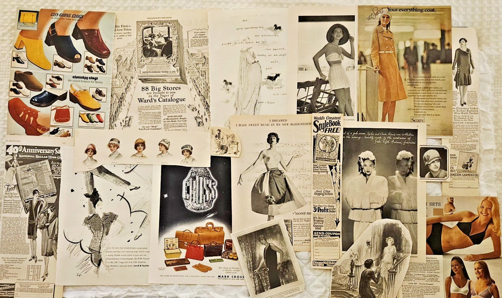 LOT 25 pc Vtg WOMEN/GIRLS FASHION Ephemera Pack Junk Journal Scrapbook Print Ads