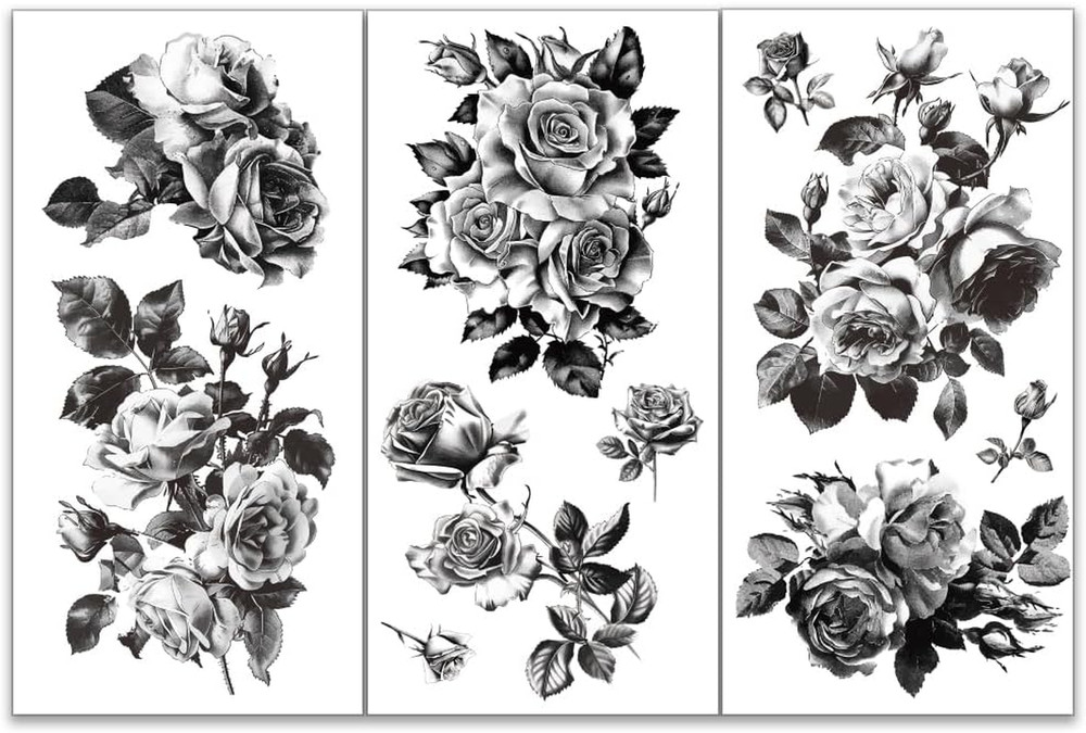 3Pcs/Set Black and White Rose Rub on Transfers for Furniture and Crafts 6X12 Inc