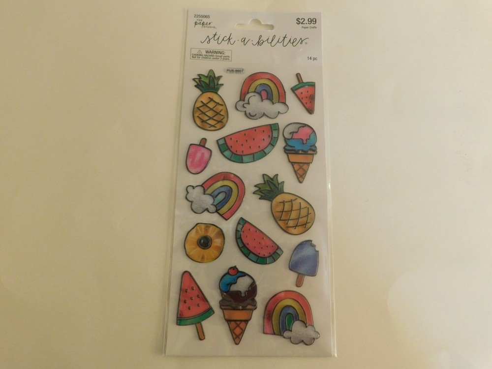 The paper studio stick a bilities fruit, ice cream, rainbows stickers 14pc