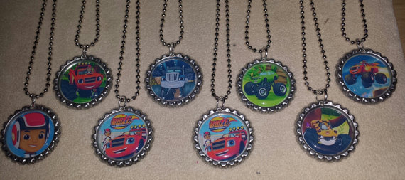 SET OF 12 «BLAZE & MONSTER MACHINES» FLAT BOTTLECAP NECKLACES! party favors
