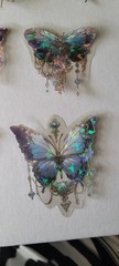 (BLH24) Lot 24pc Holographic Transparent Butterfly Stickers Multiple Uses