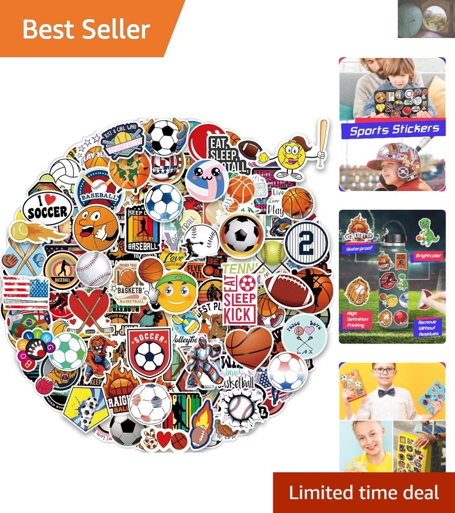 300 Assorted Sport Stickers: Waterproof Vinyl for Kids’ Water Bottles