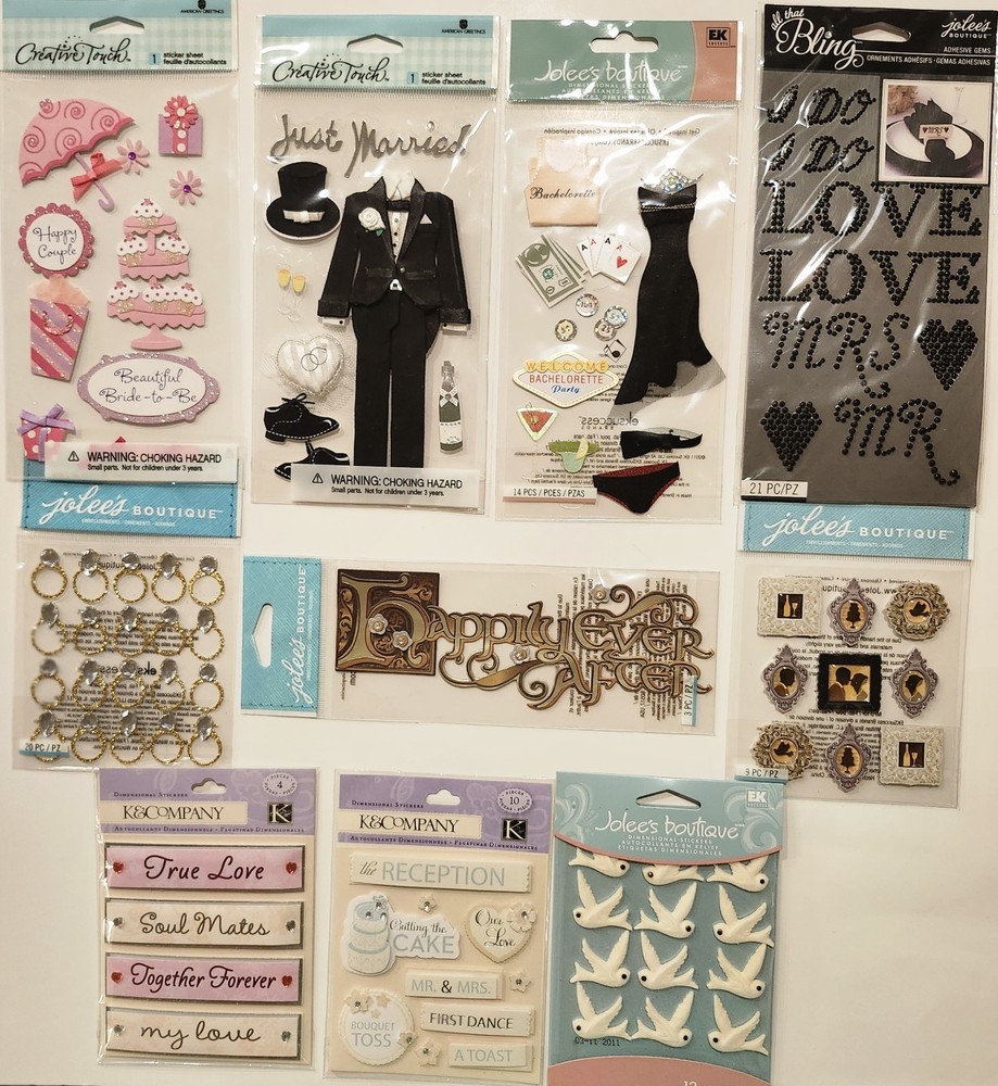 Lot Of 10 JOLEE’S BOUTIQUE K&Co Creative Touch 3D Scrapbooking Stickers WEDDING