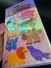 Rare Vintage Stickers NIP Sandy Lion Mother Of Pearl Opal Iridescent Lion Monkey