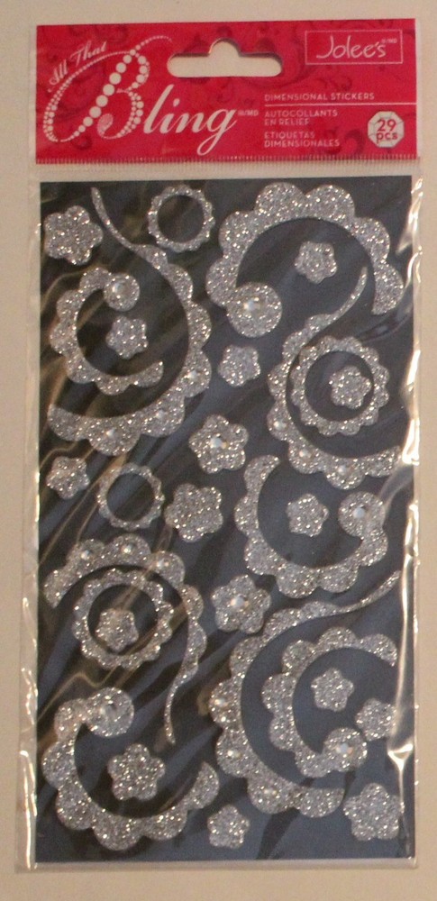 New Jolees Scrapbook stickers Bling Flourish Silver Flowers Rhinestone