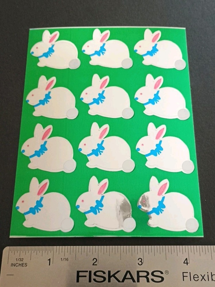 Vintage Stickers Easter Bunny Rabbits Foil Mylar Sticker Sheet VTG 80s 90s