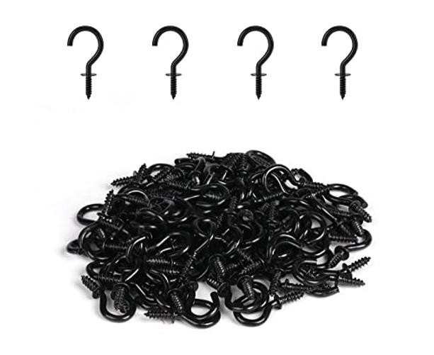 1/2 Inch Small Screw Hooks, Mini Metal Twist in Hooks, 100 Pcs Black