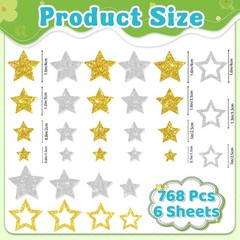 768Pcs Glitter Star Stickers Foam Stickers Small Large Stars Shape Stickers Self