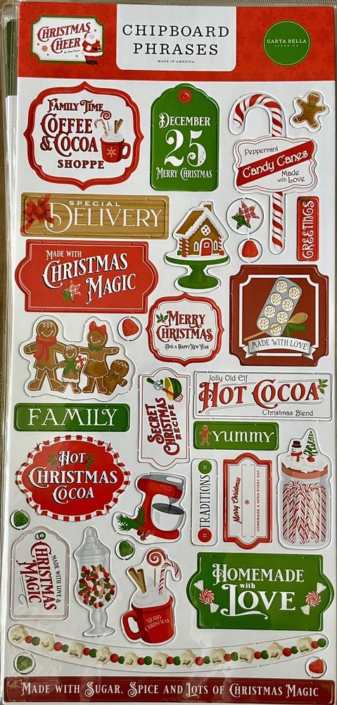 Carta Bella~CHRISTMAS CHEER~ chipboard Phrases set~Really nice! Quick Ship!!