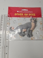 Mrs Grossman’s Stuck on Pets Stuffed Cat Sticker Gray Brown Chest Puffy Fuzzy