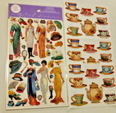 New Punch Studios Gifted Line Stickers Victorian Dress Dolls Ladies and Teacups