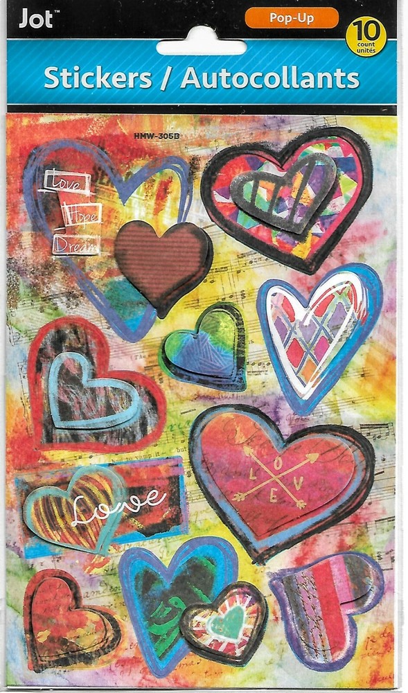 Heart stickers 3D 10 each 7″x4 3/4″ page scrapbooking, card making