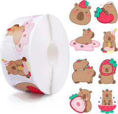 Capybara Stickers Roll, 1000Pcs Cute Animal Stickers for Kids 8 Patterns Strawbe