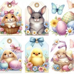 Choose ASet Bunny Rabbit Easter Tags Embellishments Junk Journal Scrapbook