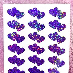 Holographic Sparkle Double Heart Stickers! – 0.5″ to 5 inch