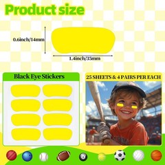 100 Pairs Eye Black Stickers with 2 Pencils for Baseball Football Yellow