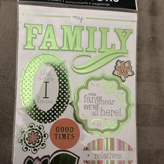 Me & My Big Ideas MambiSTICKS Family Stickers 1 Sheet Green Foil Words Scrapbook