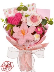 Hlenbin Crochet Flowers Bouquet Tulips Roses Love Heart Pink