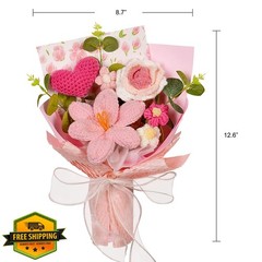 Hlenbin Crochet Flowers Bouquet Tulips Roses Love Heart Pink