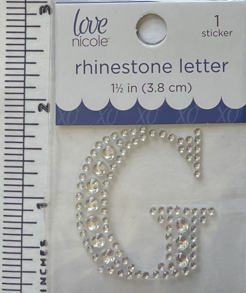 Letter G Rhinestone Sticker 1.5″ Clear Silver Glitter Scrapbook Monogram Bling