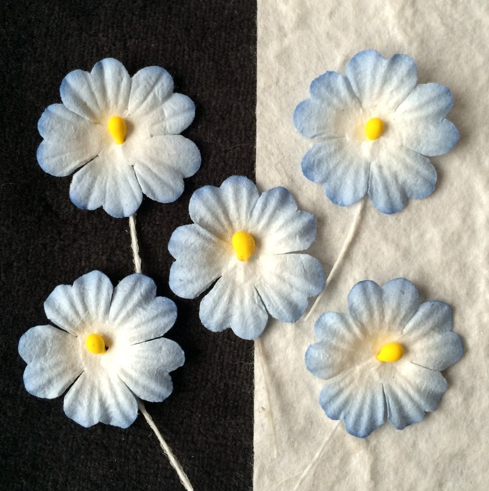 10 Blue Flowers Handmade Mulberry Paper Tropical flower baby boy Cards shower