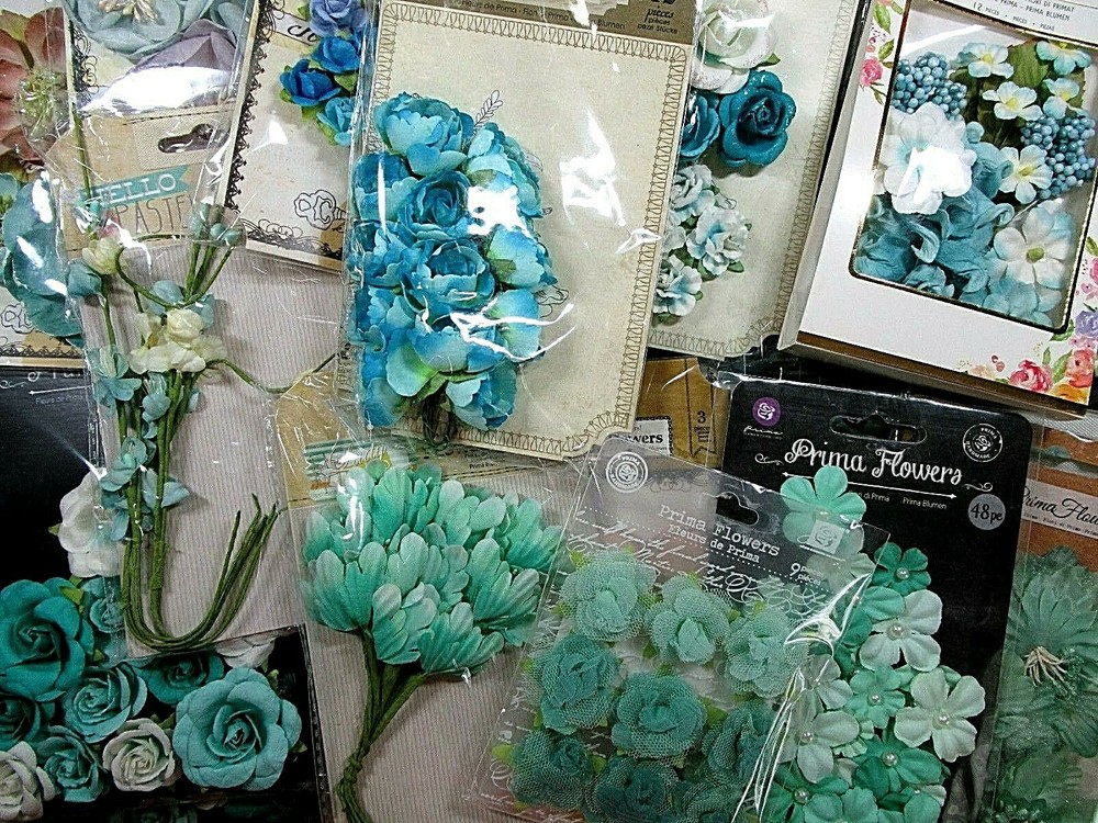 Your Choice New Prima Marketing Flower Pack of Green, Teal, Blue Shades, Retired