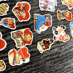Valentine’s Stickers 50 Pack Retro VIntage Style Cute Heart Junk Journal New