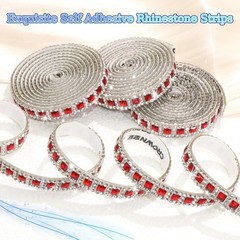 4 Rolls Rhinestone Ribbon Rolls,Red Glass Rhinestone Tape Stickers for DIY Cr…