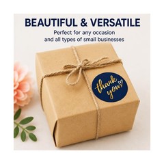 500 PCS Thank You Stickers Roll – 1.5 Inch Round Gold Foil Stickers with H