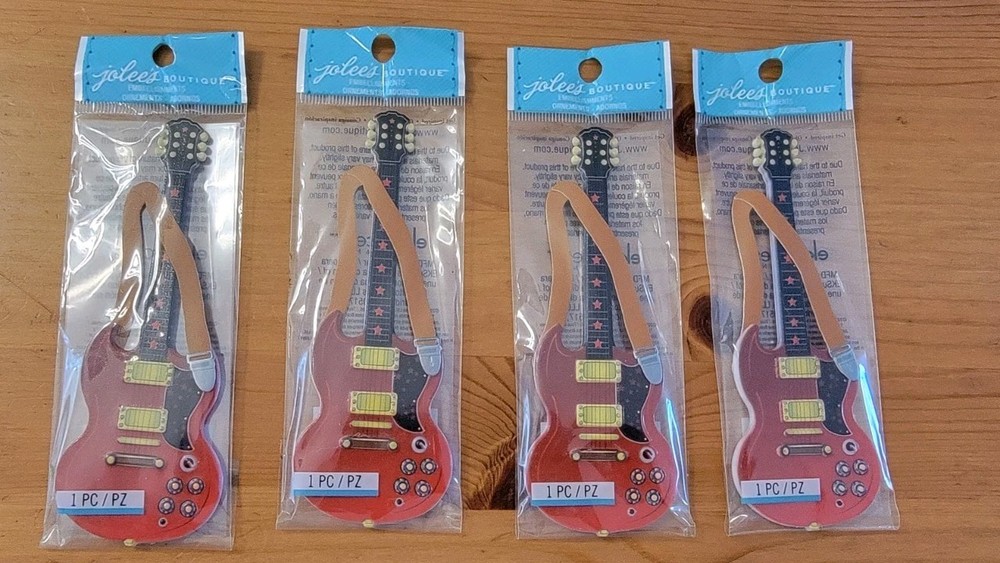 Scrapbooking Craft Rock Guitar Stickers Red Set Of 4 Jolees-Boutique 4.75×1.7 in