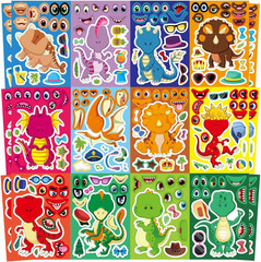 24 PCS Dinosaur Sticker for Kids, Make Your Own Dinosaur Sticker Sheets 12 Desig