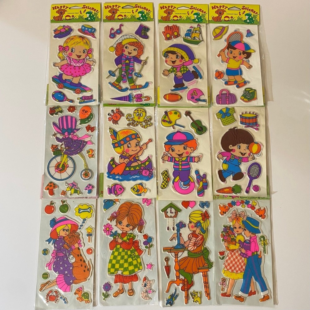 Vintage Happy Stickers & 1976 Imperial Happy Cuties Puffy Fun Stickers Set Of 12