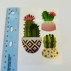 Vintage Y2K Retro Die Cut Prism Glitter Foil Decal CACTUS theme 6pk