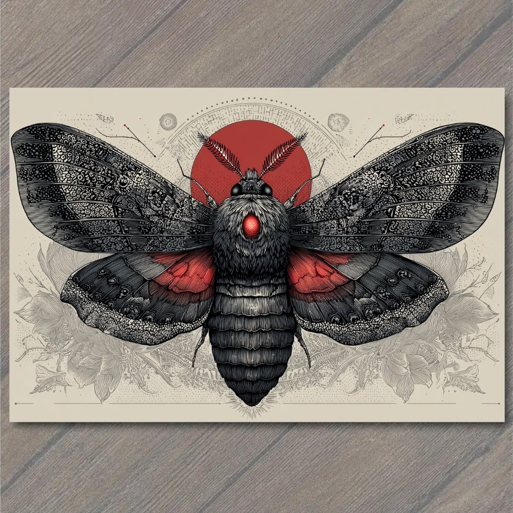 STICKER Gothic Death Moth Red Moon Black Wings Occult Entomology Macabre