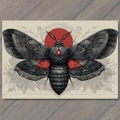 STICKER Gothic Death Moth Red Moon Black Wings Occult Entomology Macabre