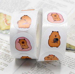 500 Sheets Cute Capybara Cartoon Stickers Roll Waterproof PET DIY Decals
