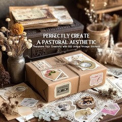300 Pcs Vintage & Cute Stickers Set – Aesthetic Junk Journal & Planner Supplies