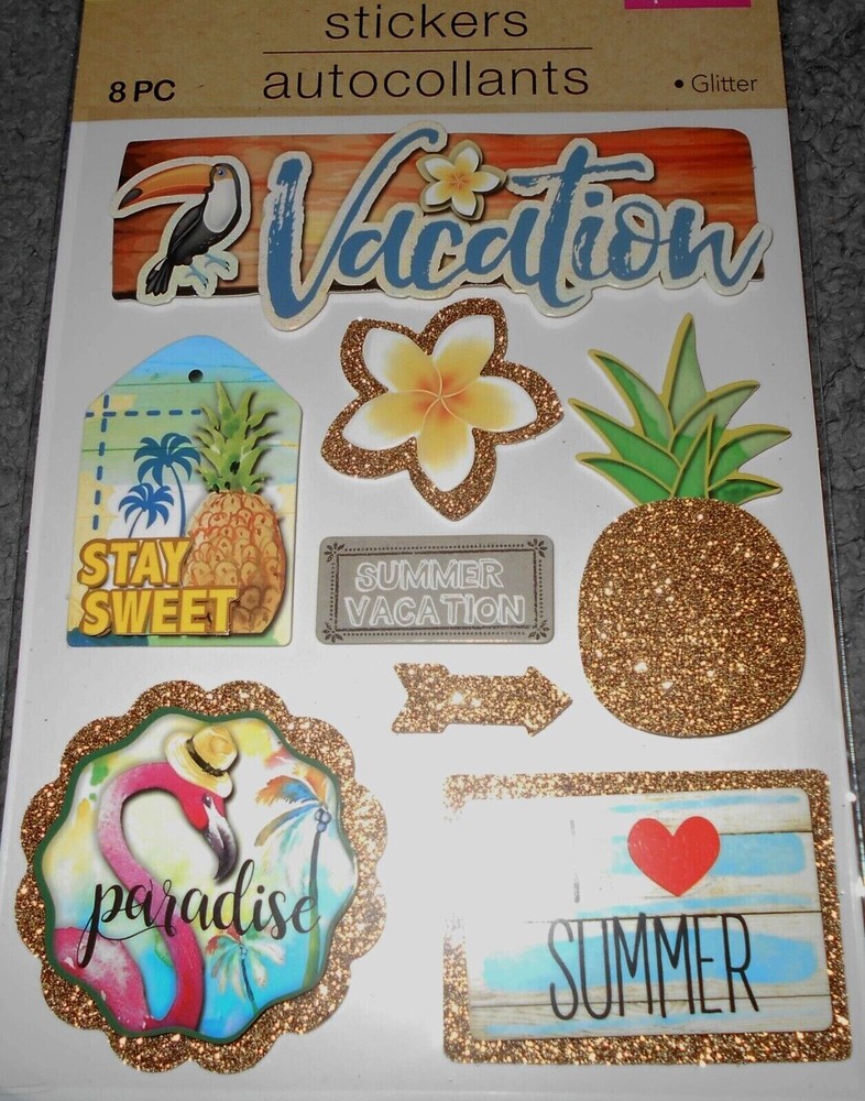 Vacation Summer Tropical Paradise Beach Island Glitter Crafter’s Square Stickers