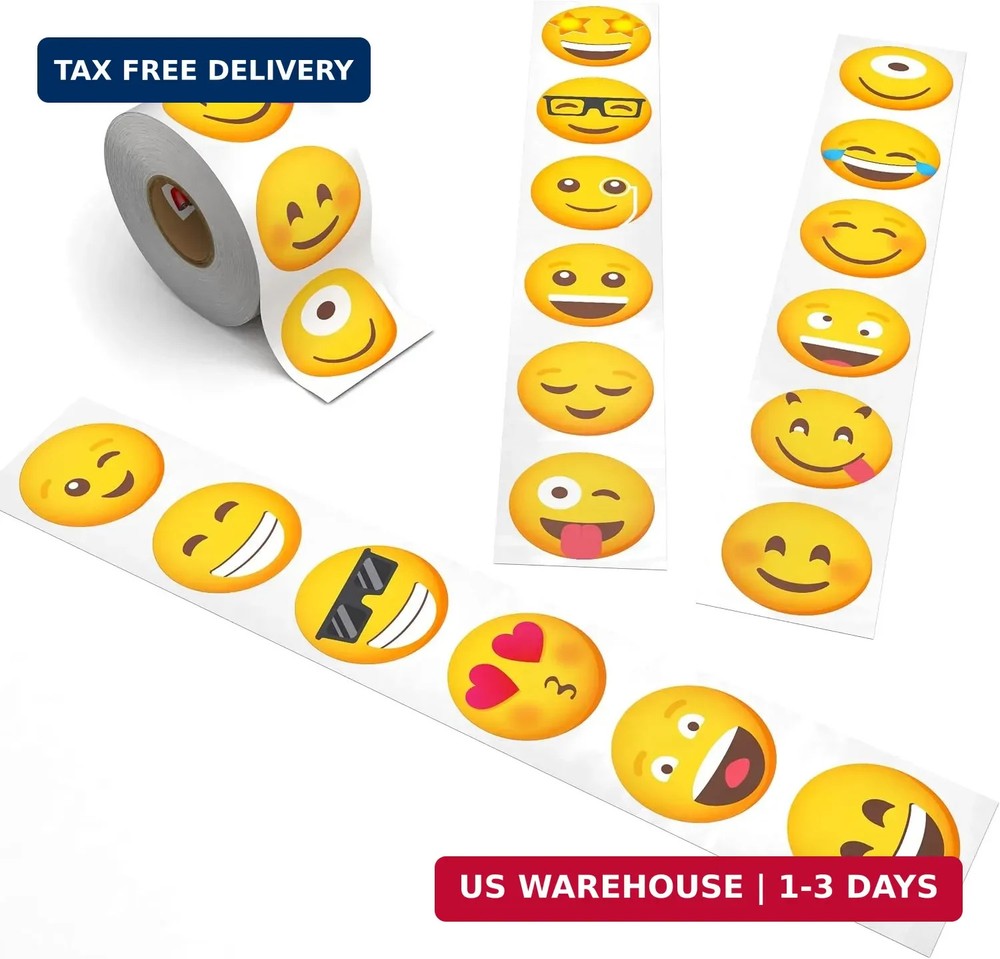 Emoticon Stickers for Kids – 1.5″ Circles – Smile Stickers for School and Home,