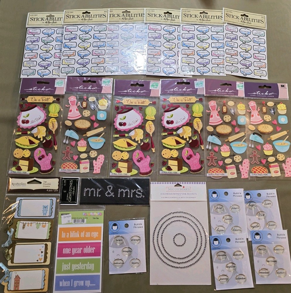 Mixed Lot – Craft Scrapbooking Stickers & Embellishments – Baking & Family Theme