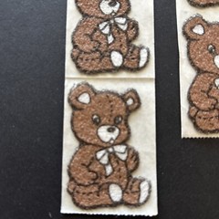 Lot Of 5 Vintage 1980’s Soft Fuzzy Teddy Bear 2” Sticker Brown White Bow Tie