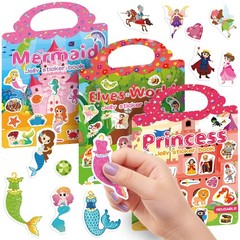 3-Set Reusable Jelly Sticker Books Toddlers 3-6 Yrs: Princess, Mermaid, Elves