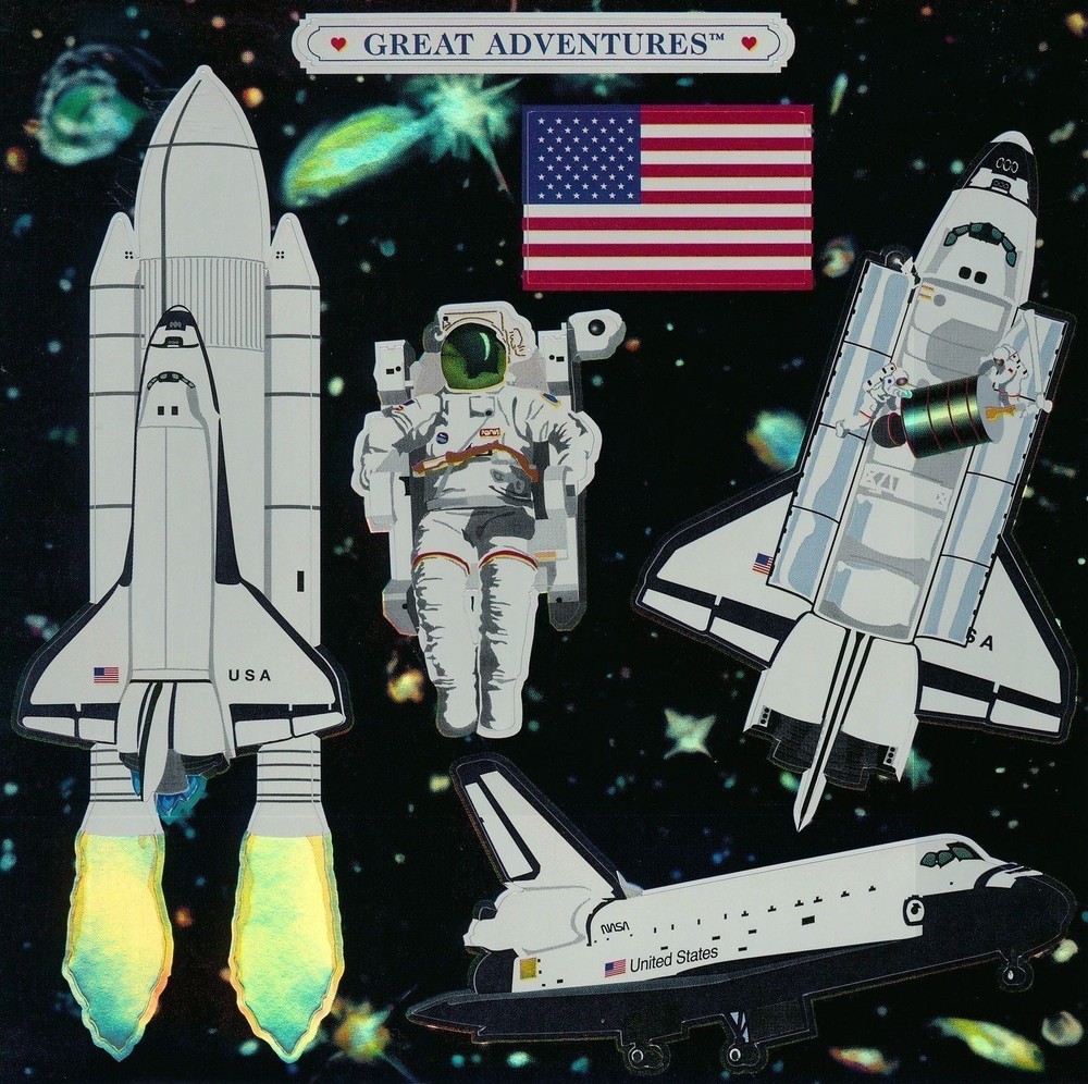 6″ x 6″ ~ Space Shuttle USA Galaxy Flag Astronaut Grossman Sticker SALE ~