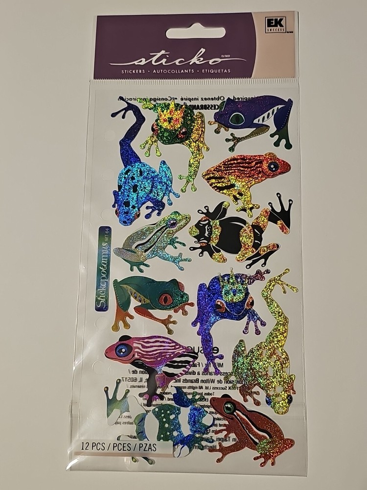 Sticko Autocollant Froggies ~ 12 PC Green Red Yellow Purple Scrapbooking Crafts
