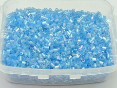 5000 Glass Tube Bugle Beads 2X2mm Transparent AB Sky Blue + Storage Box